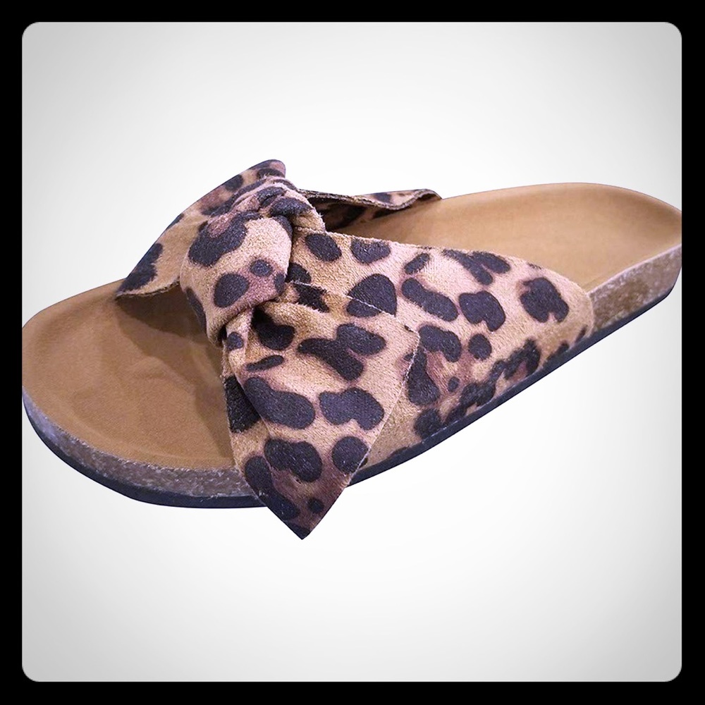 Leopard knot cork sandals